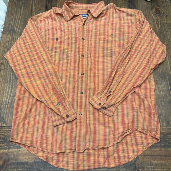Patagonia Organic Cotton Plaid Button Down Shirt Mens 2XL Orange Casual top - Picture 1 of 5